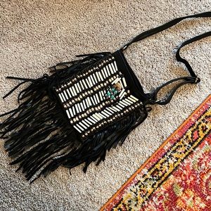 Black boho messenger bag